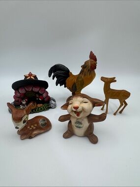 Vintage Charming Ceramic Animal Figurine Brown Deer Rooster Bambi Thumper Disney